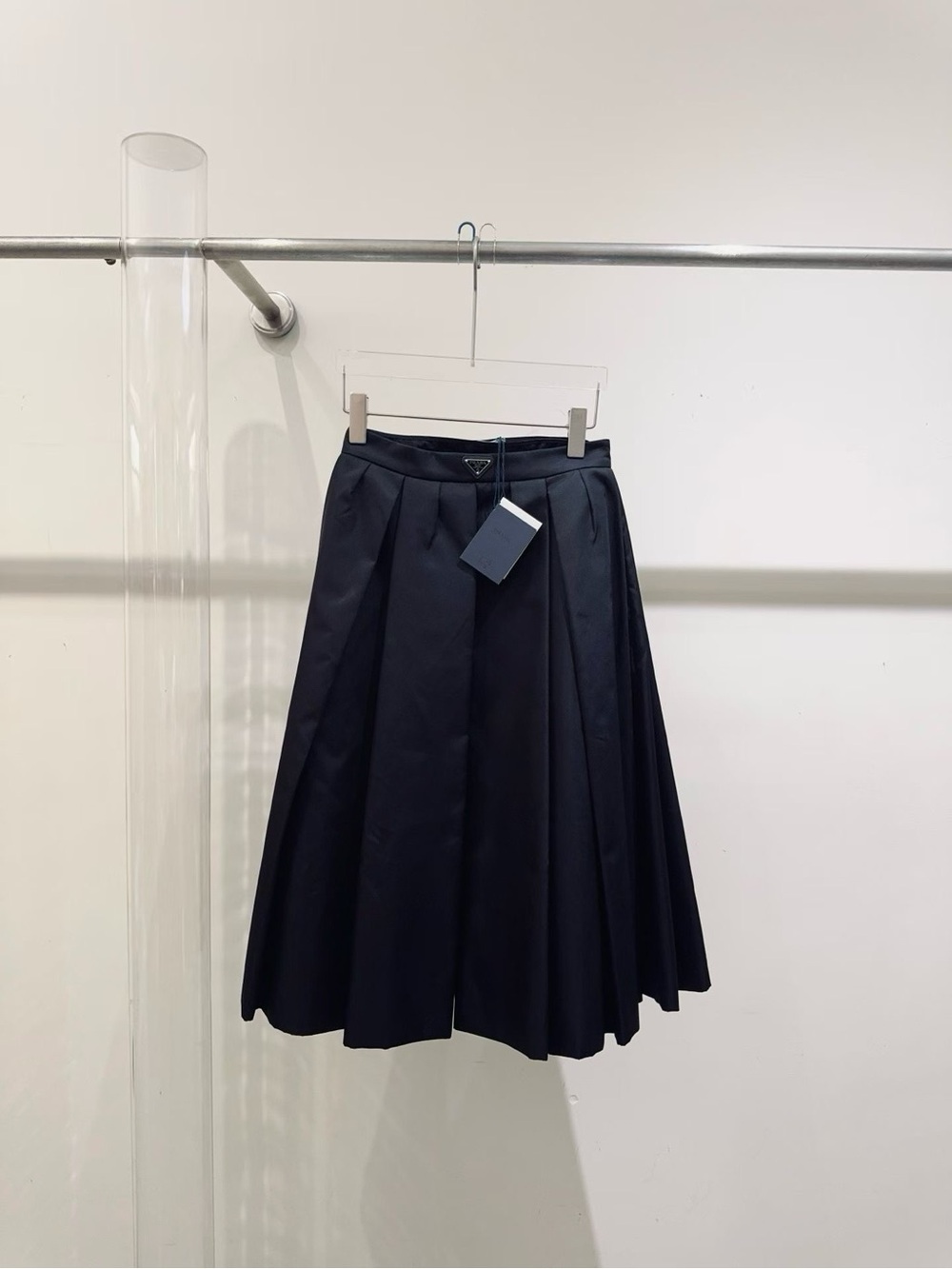 Prada Black Pleated A-Line Midi Skirt